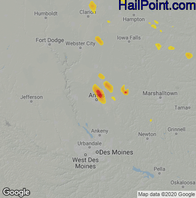 Hail Map for Ames, IA Region on July 23, 2024