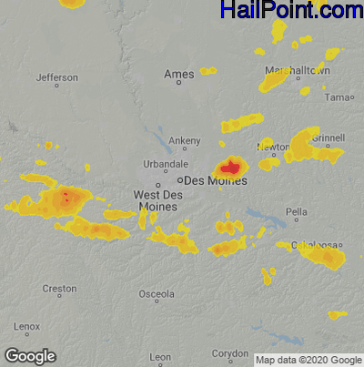 Hail Map for Des Moines, IA Region on July 29, 2024