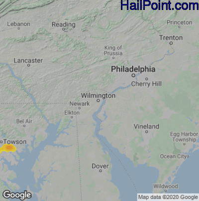 Hail Map Wilmington, DE July 29, 2024 