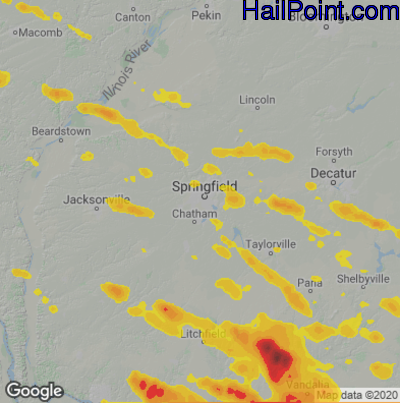Hail Map for Springfield, IL Region on July 30, 2024 