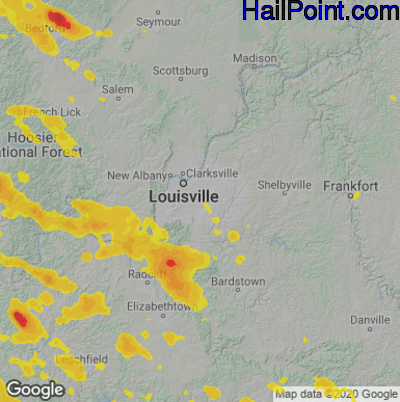 Hail Map for Louisville, KY Region on July 30, 2024