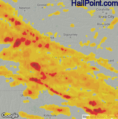 Hail Map for Ottumwa, IA Region on July 30, 2024 