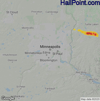 Hail Map for Minneapolis, MN Region on July 30, 2024