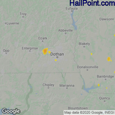 Hail Map for Dothan, AL Region on July 30, 2024 