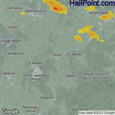 Hail Map for Rolla, MO Region on July 30, 2024