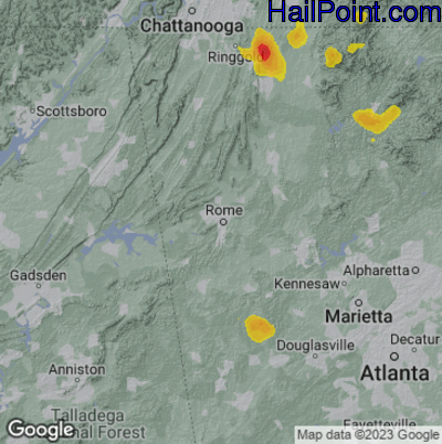 Hail Map for Rome, GA Region on July 30, 2024