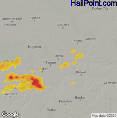 Hail Map for Liberal, KS Region on July 30, 2024
