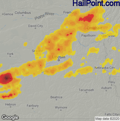 Hail Map for Lincoln, NE Region on July 31, 2024