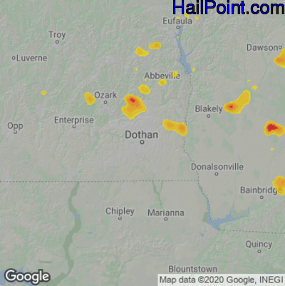 Hail Map for Dothan, AL Region on July 31, 2024 