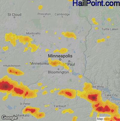 Hail Map for Minneapolis, MN Region on July 31, 2024