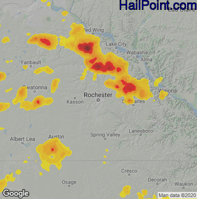 Hail Map Rochester, MN July 31, 2024 