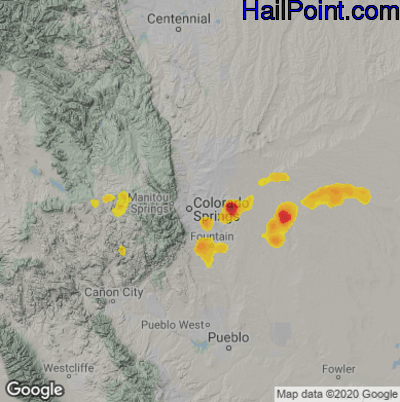Hail Map for Colorado Springs, CO Region on August 2, 2024