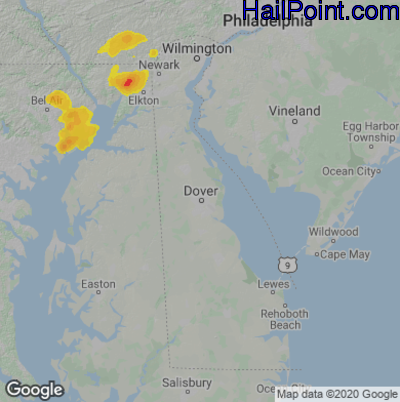 Hail Map Dover, DE August 02, 2024 