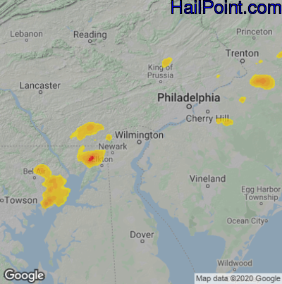 Hail Map Wilmington, DE August 02, 2024 