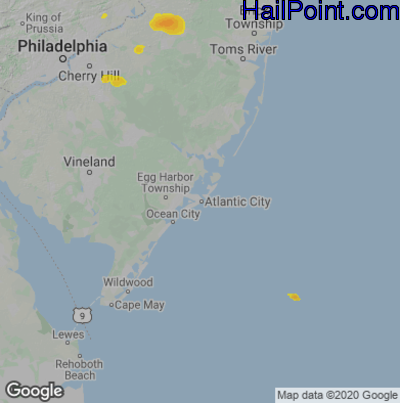 Hail Map for Atlantic City, NJ Region on August 2, 2024