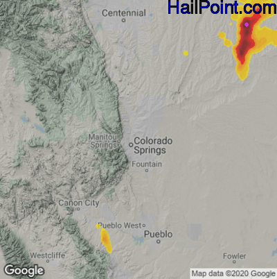 Hail Map for Colorado Springs, CO Region on August 2, 2024