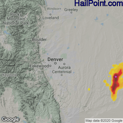 Hail Map for Denver, CO Region on August 3, 2024