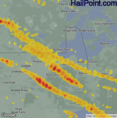 Hail Map for Warroad, MN Region on August 3, 2024