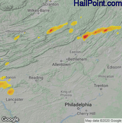Hail Map for Allentown, PA Region on August 3, 2024
