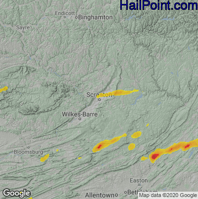 Hail Map for Scranton, PA Region on August 3, 2024