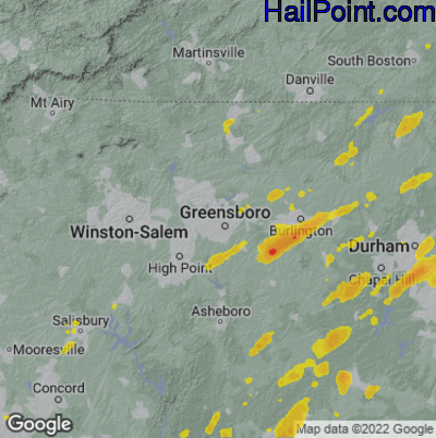 Hail Map for Greensboro, NC Region on August 3, 2024