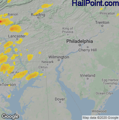 Hail Map Wilmington, DE August 03, 2024 