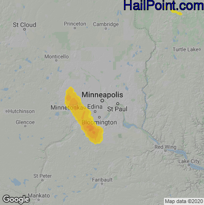 Hail Map for Minneapolis, MN Region on August 4, 2024