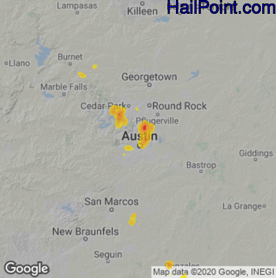 Hail Map for Austin, TX Region on August 4, 2024