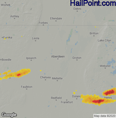 Hail Map for Aberdeen, SD Region on August 5, 2024 