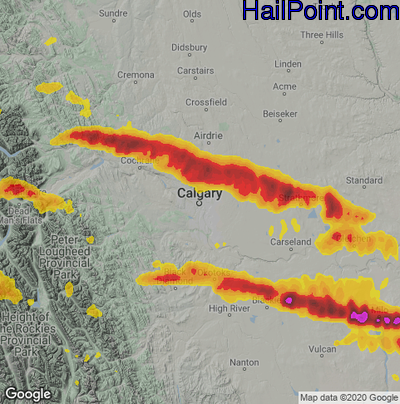Hail Map for Calgary, Can Region on August 6, 2024