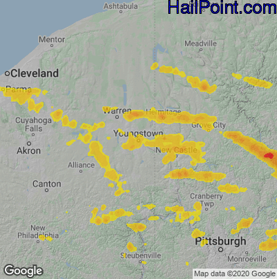 Hail Map for Youngstown, OH Region on August 6, 2024