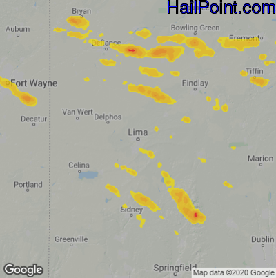 Hail Map for Lima, OH Region on August 6, 2024