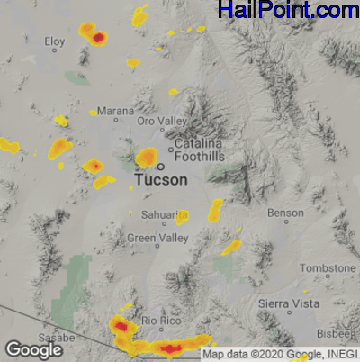 Hail Map for Tucson, AZ Region on August 6, 2024