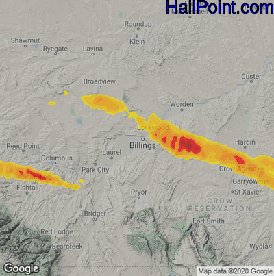 Hail Map for Billings, MT Region on August 6, 2024