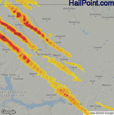 Hail Map for Minot, ND Region on August 6, 2024