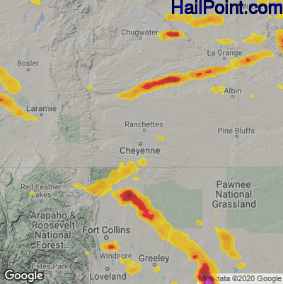 Hail Map for Cheyenne, WY Region on August 7, 2024