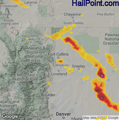 Hail Map for Fort Collins, CO Region on August 7, 2024 