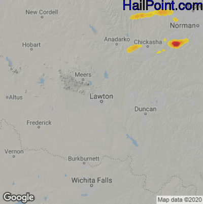 Hail Map for Lawton, OK Region on August 11, 2024