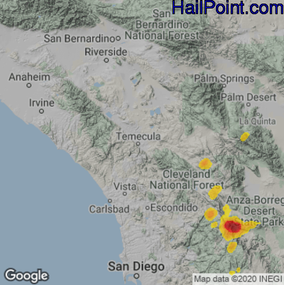 Hail Map for Temecula, CA Region on August 11, 2024