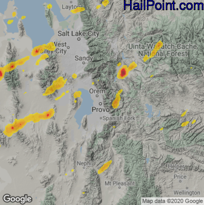 Hail Map for Provo, UT Region on August 12, 2024