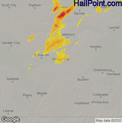 Hail Map for Dodge City, KS Region on August 13, 2024