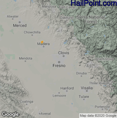 Hail Map for Fresno, CA Region on August 15, 2024