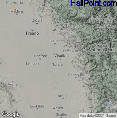 Hail Map for Visalia, CA Region on August 15, 2024