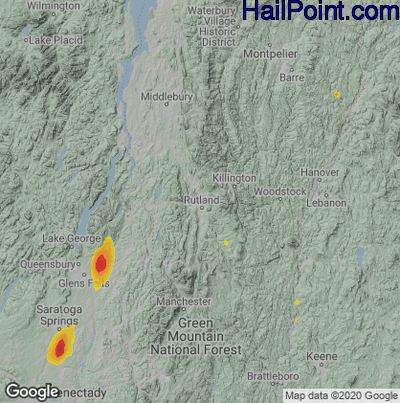 Hail Map for Rutland, VT Region on August 15, 2024 