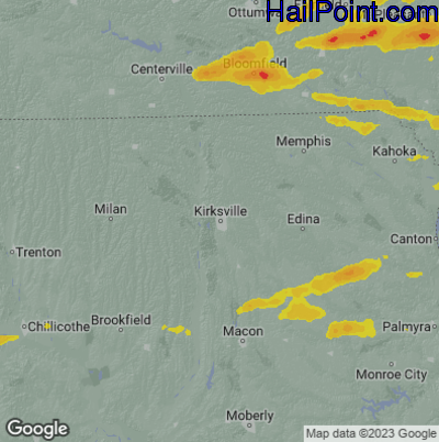 Hail Map for Kirksville, MO Region on August 16, 2024