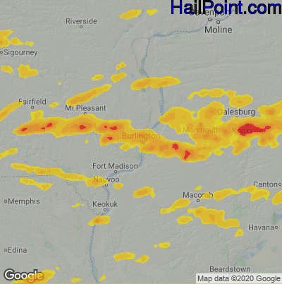 Hail Map for Burlington, IA Region on August 16, 2024