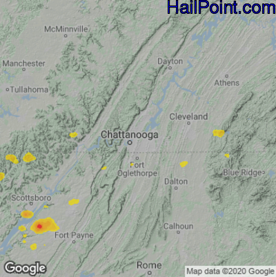 Hail Map for Chattanooga, TN Region on August 16, 2024