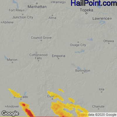 Hail Map for Emporia, KS Region on August 17, 2024