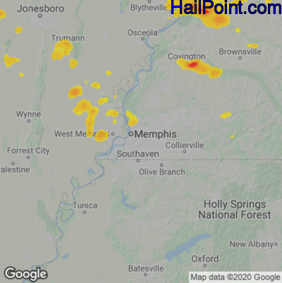 Hail Map Memphis, TN August 17, 2024 