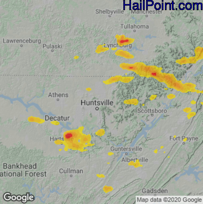 Hail Map for Huntsville, AL Region on August 17, 2024